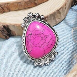 Western Ring Bohemian Pink Stone Teardrop Statement Ring  Cowgirl Style Material
